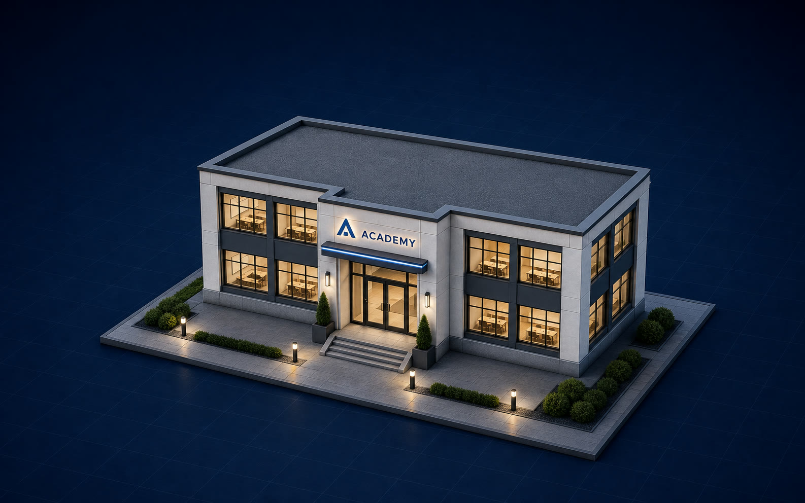 A compact Akademate academy rendered live after its visual setup journey