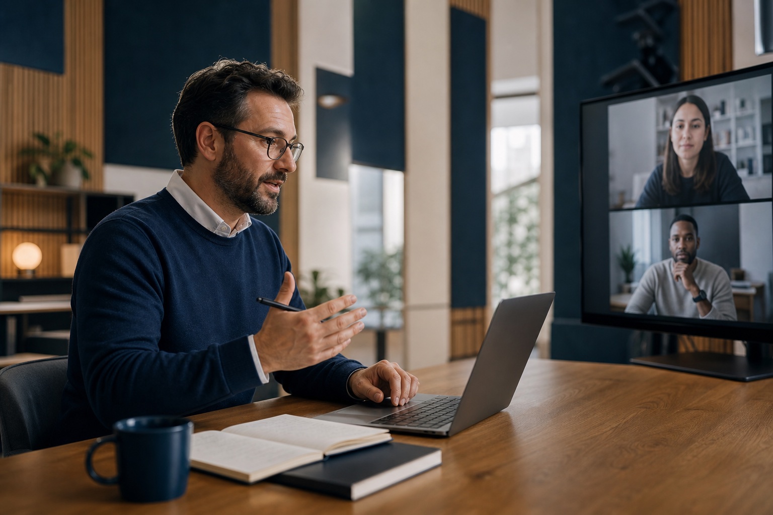 Educator delivering a live online lesson from a professional teaching studio