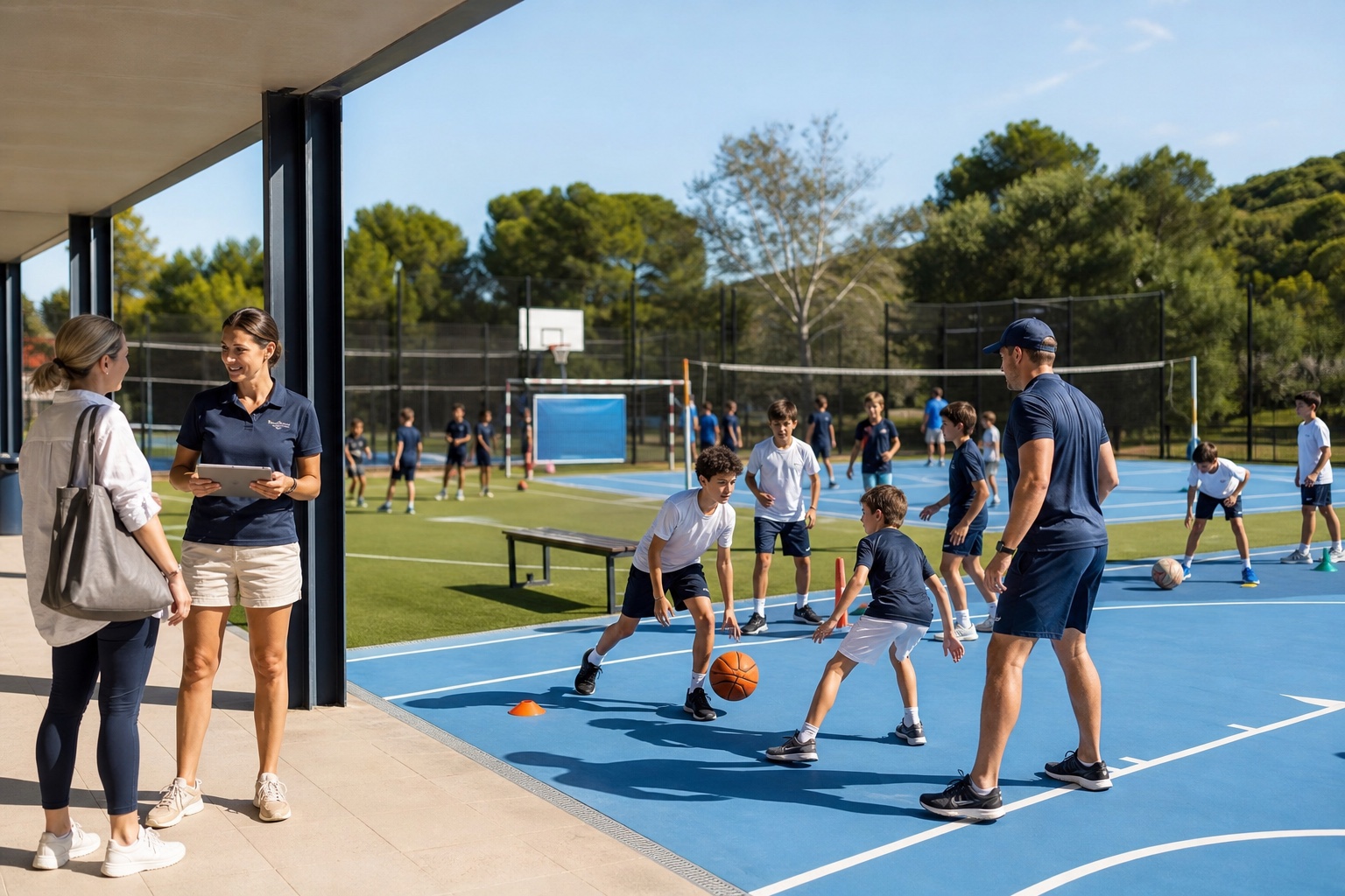Children taking part in a professionally organised outdoor sports academy