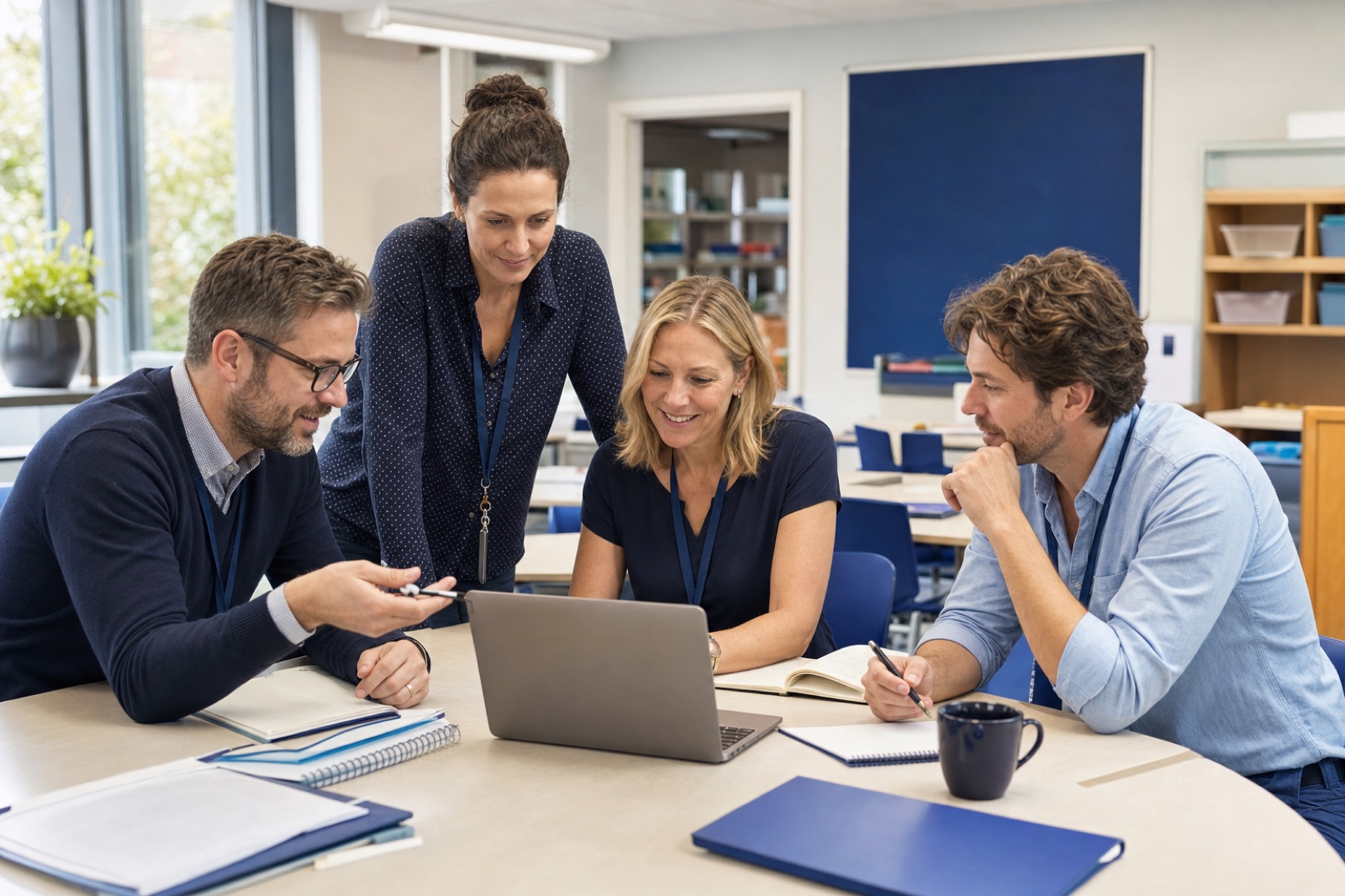 Teachers and academy staff coordinating their work together